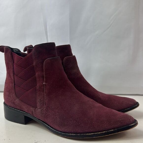 Rebecca Minkoff Jacy Suede Leather Burgundy Pointed Toe Women’s Ankle Boots - Picture 1 of 16